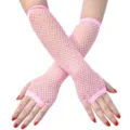 Detailaufnahme von rosa Netzstoff Handschuhen ohne Finger mit funkelnden Strassen. - Einheitsgröße / Rosa