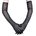 55cm Damen lange Stretch Netz Strass Handschuhe Abendparty Retro Oper schwarze - Einheitsgröße / Schwarz
