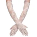 Damen lange Spitzenhandschuhe 50cm Blumen Sonnenschutz UV Schutz fuer Party Hochzeit Tanz. - Mit Kartonverpackung / Beige