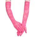 Damen lange Spitzenhandschuhe 50cm fuchsia Blumen UV Schutz für Braut und Party - Mit Kartonverpackung / Fuchsia