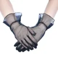 Schwarze transparente Netzhandschuhe Braut Abend Hochzeit kurze Tüllhandschuhe Vintage - Einheitsgröße / Schwarz