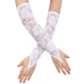 Weiße, fingerlose Spitzenhandschuhe mit Rosenmuster für Brauthochzeit, Party und Sonnenschutz. - Kartenverpackung / Weiß