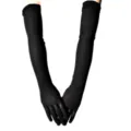 Detailansicht langer schwarzer Stretch-Handschuhe aus Milchseide für Party und Kostüm. - Einheitsgröße / Schwarz