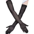 Lunghi guanti in rete nera trasparenti eleganti guanti da sera opera maniche elastiche moda donna - Confezione in cartoncino / Nero