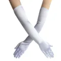 Extralange weiße Satinhandschuhe für Damen Braut Hochzeit Abendkleid 1920er Jahre - Über dem Ellbogen Lang (Mit Kartonverpackung) / Weiß