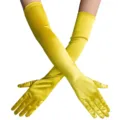 Detailansicht der gelben langen Satinhandschuhe, elegante Accessoires für Abendkleid und Party. - Über dem Ellbogen Lang (Mit Kartonverpackung) / Gelb