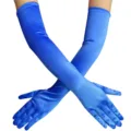 Extralange blaue Satinhandschuhe für Damen, ideal für Brauthochzeiten, Cosplay und Retropartys. - Einheitsgröße / Über dem Ellbogen Lang (Mit Kartonverpackung) / Saphirblau