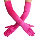 Lange Satin Opernhandschuhe Detailaufnahme, leuchtendes Pink, Braut und Kostüm Zubehör. - Über dem Ellbogen Lang (Mit Kartonverpackung) / Fuchsia