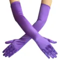 Lange violette Satin Opernhandschuhe für Damen, ideal für Abendpartys, Cosplay und Vintage Feste. - Einheitsgröße / Über dem Ellbogen Lang (Mit Kartonverpackung) / Dunkellila