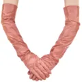Lange Lackleder Handschuhe glänzende Vinyl Armlänge Kostüm Zubehör für Damen sexy Clubwear - Einheitsgröße / Kartonverpackung / Fleischrosa