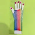 Rainbow fishnet gloves elastic mesh party fashion colorful short fingerless dance gloves - Mid-Length / Hand Card Packing / Colorful