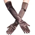 Lange braune Satin Opernhandschuhe für Damen, ideal für 1920er Jahre Party und Hochzeit. - Über dem Ellbogen Lang (Mit Kartonverpackung) / Kaffeebraun