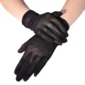 Schwarze Damen Kurzgeschnittene Netz-Spitzenhandschuhe, atmungsaktiv Sommer Sonnenschutz. - Einheitsgröße / Schwarz