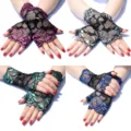 Cortos guantes de verano delgados de encaje bicolor protector solar sin dedos mujeres. - Talla única / Negro y Verde Medio Dito