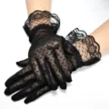 Damen schwarze Spitzenhandschuhe Sommer Sonnenschutz Blumengitter elegantes Design - Einheitsgröße / Schwarz