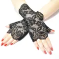 Schwarze Spitzenhandschuhe fingerlos fur Damen, kurze Brauthandschuhe zum Sonnenschutz. - Einheitsgröße / Schwarz