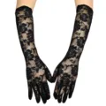 Damen lange schwarze spitzen handschuhe gothic blumen muster volle finger party - Kartonverpackung / Schwarz
