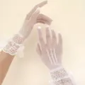 White lace fishnet gloves full finger elastic mesh stage performance sexy accessory women - One Size / White