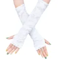 Guantes largos blancos sin dedos rotos estilo punk gotico calentadores Halloween. - Talla única / Blanco Desgastado