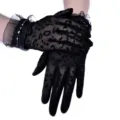 Damen kurze Mesh Handschuhe atmungsaktiv Leo Print Rüschen Gaze Rand Sommer Sonnenschutz fahren - Einheitsgröße / Schwarz