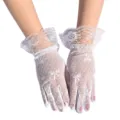 Weisse Damen Spitzen Handschuhe Mesh Schleife Sommer Sonnenschutz Handschuhe elegant. - Einheitsgröße / Weiß