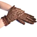 Damen Leopardenmuster Netzhandschuhe kurz durchsichtig Sonnenschutz Handschuhe Rüschen - Einheitsgröße / Kaffeebraun