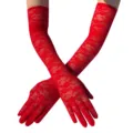 Lange rote Spitzenhandschuhe vollfinger elegante Braut Hochzeit Party Tanz Kostüm Zubehör. - Einheitsgröße / Kartonverpackung / Rot