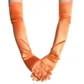 Damen extra lange orange Satin Oper Handschuhe, vintage 1920er retro Party Kostüm Hochzeit - Einheitsgröße / Über dem Ellbogen Lang (Mit Kartonverpackung) / Orange