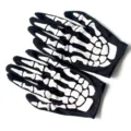 Black skeleton bone print short gloves detail, perfect for Halloween cosplay parties. - One Size / Black