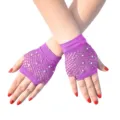 Lila Netz-fingerlose Handschuhe mit funkelnden Strasssteinen für Party und Punk-Stil. - Einheitsgröße / Lila