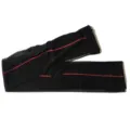 Nahaufnahme schwarzer transparenter Strumpfhosen mit eleganter roter Rückennaht. - Einheitsgröße / Unterteile / Schwarze Socken mit roter Naht
