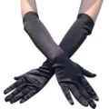 Elegant black satin long gloves for women, perfect for parties and sun protection. - One Size / Black