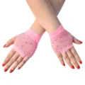 Kurze rosa Netzhandschuhe mit glitzernden Strasssteinen fingerlos fur Party Punk Design. - Einheitsgröße / Rosa