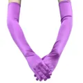 Lange violette Satin Opern Handschuhe für Abend Party Hochzeit Abschlussball und Tanz. - Einheitsgröße / Violetter Papier-Kartenhalter