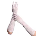 Damen lange weiße spitzen blumen handschuhe braut sonnenschutz tanz performance accessoires - Mit Kartonverpackung / Weiß