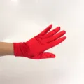 Damen rote Satin kurze Handschuhe für Tanzaufführung Retro Party Sonnenschutz elegant - Kartenverpackung / Rot