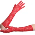 Damen rote lange spitzenhandschuhe 44cm blumen uv sonnenschutz braut tanz handschuhe - Mit Kartonverpackung / Rot