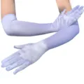 Lila lange Satinhandschuhe für Damen, elegante Abendkleidung und Party Opernhandschuhe. - Einheitsgröße / Weiß