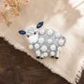 Pearl rhinestone sheep brooch detail view, cute animal design corsage pin for women fashion. - Silver Rhinestone Sheep Brooches
