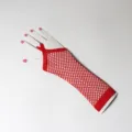 Rote Netzspitzen-Fingerspitzenlose Handschuhe, langes Punk-Party-Bühnen-Kostümzubehör. - Einheitsgröße / Rot