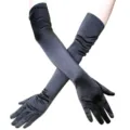 Lange schwarze Satin-Handschuhe Damen Abendmode Oper Hochzeit Abschlussball Kostüm elegant - Einheitsgröße / Schwarz Papierkarte Packung