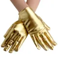 Goldene metallische glänzende kurze Handschuhe für Damen Bühne Tanz Party Kostüm Zubehör - Einheitsgröße / Gold