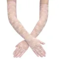 Nahaufnahme eleganter rosa Spitzenhandschuhe, die zarte Mesh-Textur und feine Details zeigen. - Einheitsgröße / Kartonverpackung / Rosa