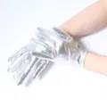 Metallische silberne kurze Handschuhe glänzende Party Kostüm Tanz Performance Accessoires - Einheitsgröße / Silber