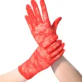 Rote kurze Spitzenhandschuhe für Damen, filigranes Blumennetz, ideal für Sonnenschutz oder Party. - Einheitsgröße / Rot