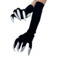 Halloween lange zwarte handschoenen met zilveren glinsterende heksenklauwen voor cosplay. - Eén maat / Zwarte handschoenen met zilveren nagels