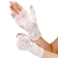 Damen weiße spitze fingerlose handschuhe kurze halbfinger braut sonnenschutz uv schutz - Halbfinger / Weiß (1139)