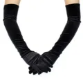 Lange schwarze Samthandschuhe für Damen, elegante Abendkleider und warmer Opernlook. - Einheitsgröße / Schwarz