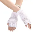 Weisse spitze fingerlose handschuhe nahaufnahme, kurze hochzeit party dekoration detail elegant - Einheitsgröße / Halbfinger / Weiß (Mit Papierkarte Verpackung)