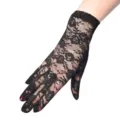 Schwarze kurze Spitzenhandschuhe, elegante Blumen Mesh Sonnenschutz Handschuhe Damen. - Einheitsgröße / Schwarz